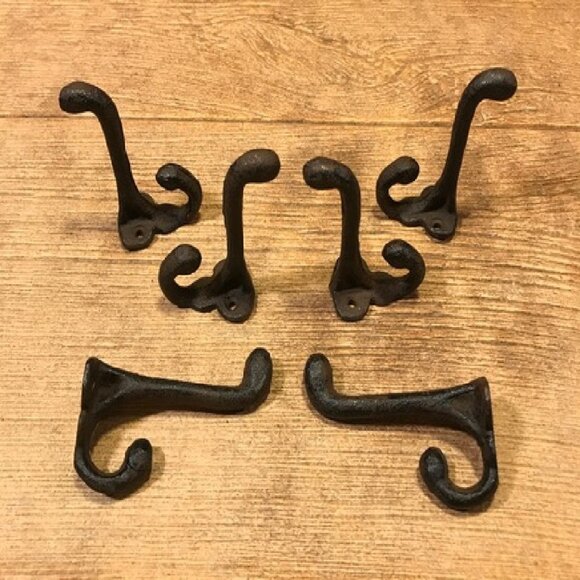 Two (2) Cast Iron Rustic Brown 2 3/4" tall Double Wall Hooks Two (2) 0170-01202 - Picture 10 of 15